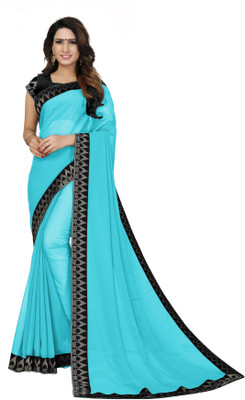 Om Sai Creation Solid/Plain Bollywood Georgette Saree(Light Blue)