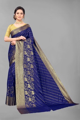 FABMORA Printed Bhagalpuri Silk Blend Saree(Dark Blue)