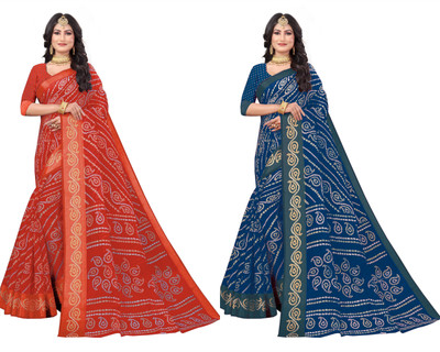 Vimalnath Synthetics Printed Bandhani Cotton Silk Saree(Pack of 2, Multicolor)