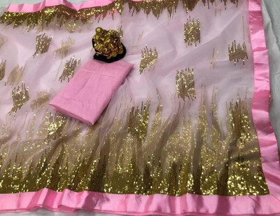 SFCS Embellished Bollywood Net Saree(Pink)