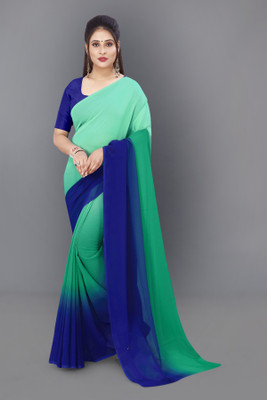 kashvi sarees Solid/Plain Bollywood Georgette Saree(Green, Blue)