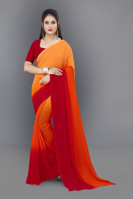 kashvi sarees Solid/Plain Bollywood Georgette Saree(Red, Orange)