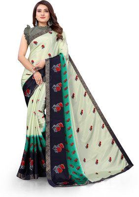 Madhur milan Floral Print Daily Wear Pure Silk, Crepe Saree(Green)