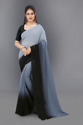 kashvi sarees Solid/Plain Bollywood Georgette Saree(Black, Grey)