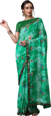 Ratnavati Floral Print Bollywood Chiffon Saree(Green)