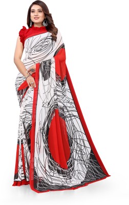 Madhur milan Printed Daily Wear Georgette Saree(Red, White)