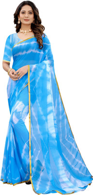 Aika Printed Leheria Chiffon Saree(Light Blue)