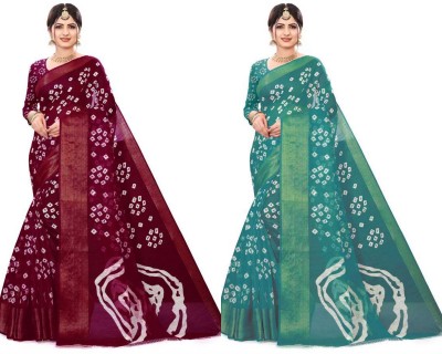 THE PRIVATE LABLE Printed Bollywood Cotton Silk Saree(Pack of 2, Multicolor)