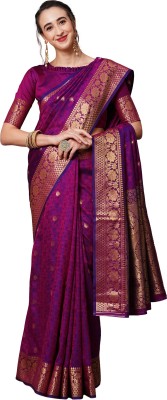 Ratnavati Woven Banarasi Silk Blend Saree(Purple)