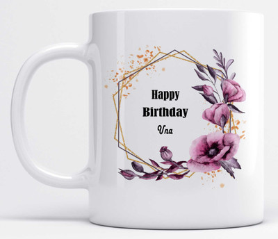 LOROFY Beautiful Floral Design Name Una Printed Ceramic Coffee Mug(325 ml)
