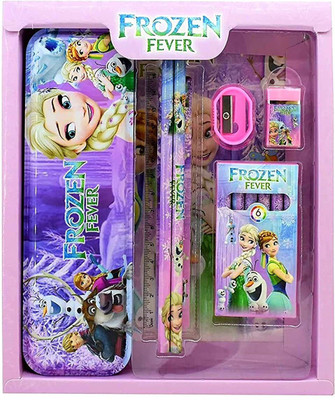 Esmi Cute Doll | 1 box 1 pencil box 2 pencils 1 sharpener 1 eraser 1 scale 6 crayons