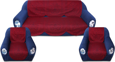 WiseHome Polycotton 3+2 Seater Sofa Floral Cover(Pack of 6 Maroon)