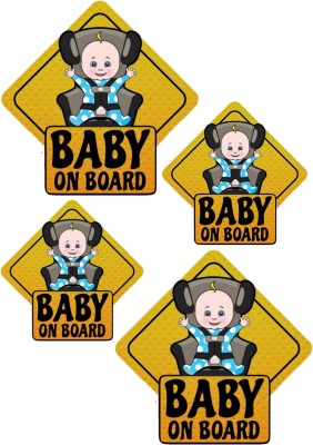 HindK 10.16 cm Vinyl Pack Of 4 ( 4×4 inch )| SAFETY FIRST BABY ON BOARD STICKERS waterproof Self Adhesive Sticker(Pack of 4)