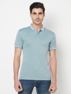 Octave Solid Men Polo Neck Light Blue T-Shirt