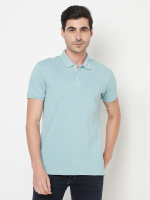 Octave Solid Men Polo Neck Light Blue T-Shirt