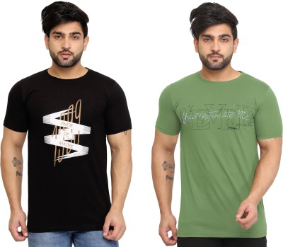 Kundan Printed Men Round Neck Green, Black T-Shirt