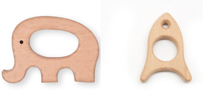 VINMOT Organic Non Toxic Wooden Teethers For Babies ( Elephant & Fish ) Teether(Brown)