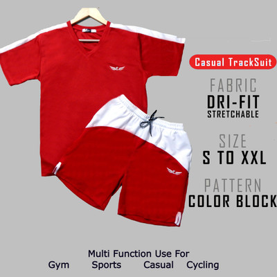 Chrome & Coral Men Colorblock Red Night Suit Set