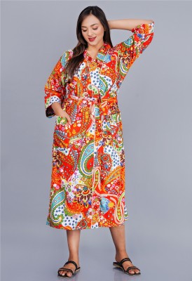 RANKYA Orange Free Size Bath Robe(1 Bathrobe, For: Women, Orange)