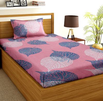 Flipkart SmartBuy 160 TC Microfiber Single Printed Flat Bedsheet(Pack of 1, Pink & Grey)