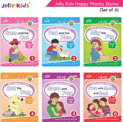 Jolly Kids Large Print Read with Happy Phonics Stories Set of 6| Vowel Sound Stories Books for Kids| Ages 3-8 Year(Paperback, Jolly Kids)