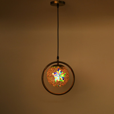 1st Time Ceiling Light Hand Decorated Glass Shade, With All Fitting & Fixture Set of 1 Pendants Ceiling Lamp(Multicolor)