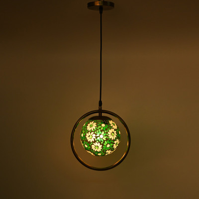 AFAST Decorative Globe Shape Hanging Ceiling Lamp With Stylish Round Ring & Fixture Pendants Ceiling Lamp(Green, Gold)