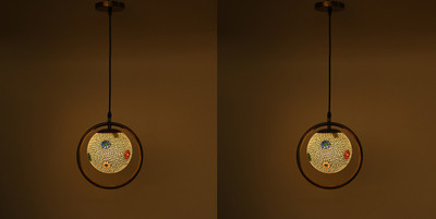 1st Time Ceiling Light Hand Decorated Glass Shade, With All Fitting & Fixture Set of 2 Pendants Ceiling Lamp(Multicolor)