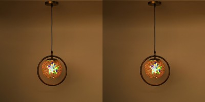 1st Time Ceiling Light Hand Decorated Glass Shade, With All Fitting & Fixture Set of 2 Pendants Ceiling Lamp(Multicolor)
