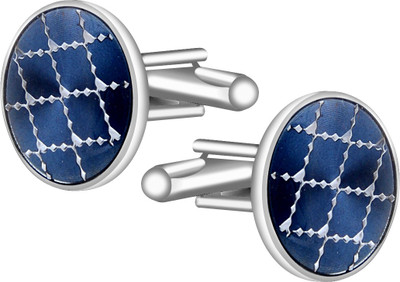 EXOTICA Fashions Brass Cufflink Set(Silver, Blue)