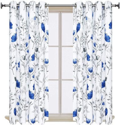 Tample Fab 274 cm (9 ft) Polyester Room Darkening Long Door Curtain (Pack Of 2)(Floral, White, Blue)