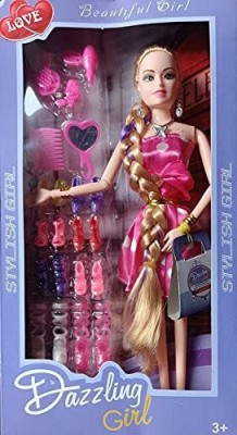 K A Enterprises Plastic Fashion Long Hair Doll with Movable Joints Doll(Pack of 1)(Multicolor)