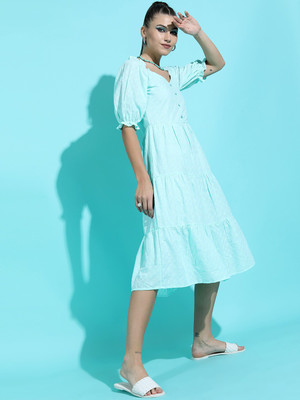 Tokyo Talkies Women A-line Light Blue Midi/Calf Length Dress