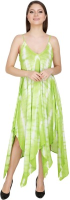 ukal Women Asymmetric White, Light Green Dress