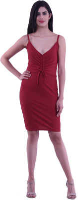 DyrectDeals Women Bodycon Maroon Midi/Calf Length Dress