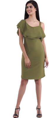 DyrectDeals Women Bodycon Green Above Knee/Mid Thigh Length Dress