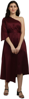 Smarty Pants Women Fit and Flare Maroon Midi/Calf Length Dress