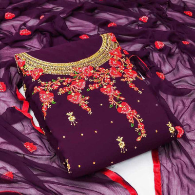 Hemali Creation Georgette Embroidered Salwar Suit Material