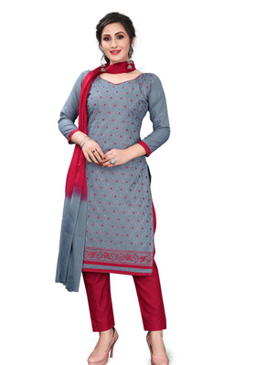 ramdev creation Cotton Blend Embroidered Salwar Suit Material