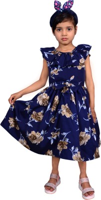 ALINA MODA Girls Below Knee Casual Dress(Blue, Fashion Sleeve)