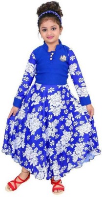 DigiMart Girls Maxi/Full Length Party Dress(Blue, Full Sleeve)