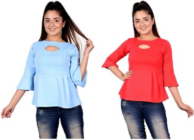 SS Dresses Girls Casual Polycotton Top(Multicolor, Pack of 2)