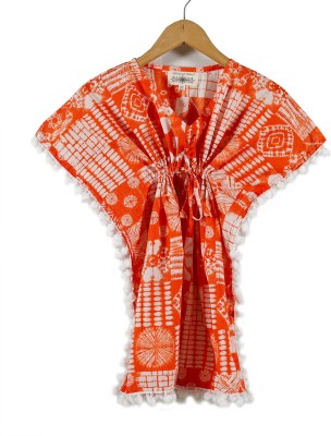 Ravaiyaa - Attitude Is Everything Girls Casual Pure Cotton Kaftan Top(Orange, Pack of 1)