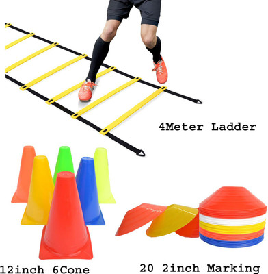 HACKERX 12 Inch Cones Pack of 6 ,20 Space Markers And 4 Meter Ladder Agility Combos Football & Fitness Kit