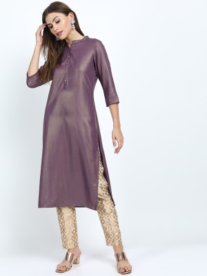 Vishudh Women Solid Straight Kurta(Purple)