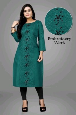 VINH FASHION Women Embroidered Straight Kurta(Green)