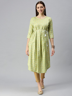 SHOWOFFFF Women Printed A-line Kurta(Green)