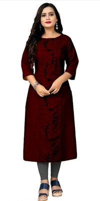 Ladylaz Women Embroidered Straight Kurta(Maroon)