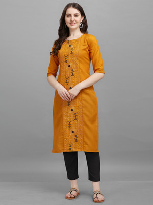 VINH FASHION Women Embroidered Straight Kurta(Yellow)