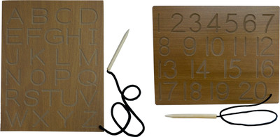 Ashmi Wooden Alphabet & Number 1-20 Writing Laminated Tracing Board with Dummy Pencil(Brown)
